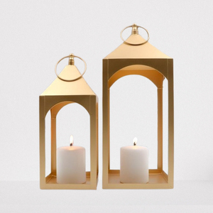 Handmade Factory Selling Metal & Glass <b>Lantern</b> <b>set</b> of 2 Pcs With Shiny Gold Finish Candle <b>Lantern</b> for Outdoor & Home Decor - Product Image 1