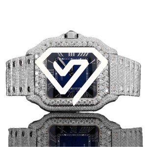 Montre automatique de luxe 41MM avec cadran romain bleu, diamants Moissanite et pavé complet en argent sterling 925 - Product Image 1