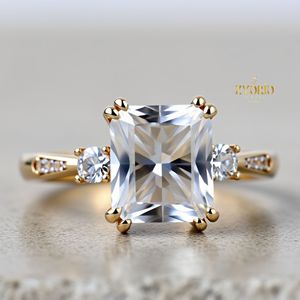 Anillo de Compromiso con Corte Radiante, Plata de Ley 925, Piedra Lateral Redonda, Anillo de Promesa, Joyería Nupcial - Product Image 2