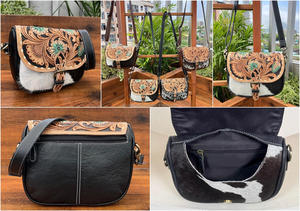 Sacs de selle en cuir usinés à la main de luxe originaux pour femmes en cuir de vachette véritable Design floral mode sacs à bandoulière de luxe - Product Image 3