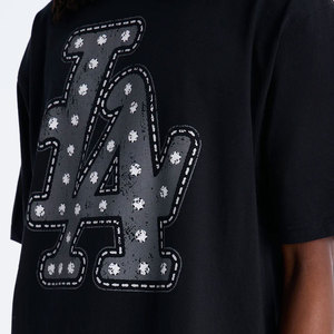 Camiseta Ligera de Algodón Negra con Cuello Redondo y Manga Corta, con Estampado del Logotipo LA, Estilo Urbano, Corte Regular para Hombre, con Pedrería - Product Image 6