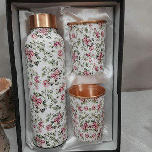 Ensemble de thermos en cuivre bleu et blanc avec motif d'oiseaux orientaux, vaisselle de voyage portable avec couvercles - Product Image 3