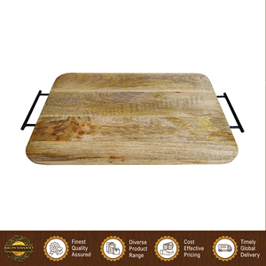 Fabricant leader de plateaux de service en bois de manguier massif de haute qualité, design moderne, sculptés à la main, avec poignée en métal, vente en gros - Product Image 4