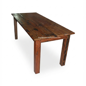 Mesa de Comedor Cuadrada de Madera Maciza Hecha a Mano, Diseño Sostenible Multifuncional de Madera de Barco Reciclada Natural - Product Image 2