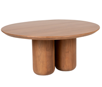 Table basse en bois pour salon, design unique avec base de style poteau et plateau rond incurvé, finition en acacia naturel, décoration intérieure