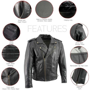 SAMROZ SPORTS Leather Men's <b>Racer</b> Style Collarless Premium Leather Motorcycle Biker Riders <b>Jackets</b> - Product Image 5