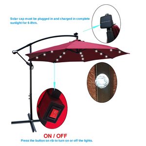 Ombrellone da Esterno a LED Solare da 3 Metri, Impermeabile, 8 Stecche, con Manovella e Base a Croce, per Patio e Giardino - Product Image 2