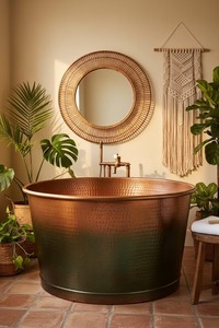 Bañera Independiente de Cobre Martillado Ecológica, Bañera de Cobre Sólido con Tapa, Baño de Lujo, Spa, Hotel, Resort, Regal - Product Image 5