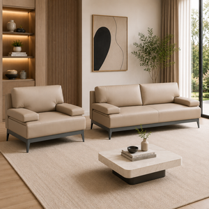 INTELLIGENTIA WOODS - Juego de Sofás de Cuero Modernos y Lujosos con Sillón Decorativo y Mesa de Centro de Mármol |   Sala de Estar Tapizada de Primera Calidad - Product Image 3