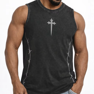 Camiseta sin mangas para hombre, estilo vintage, lavado ácido, oversize, streetwear, 100% algodón, con gráfico personalizado, fabricante OEM al por mayor - Product Image 3