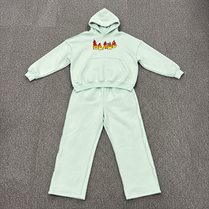 Custom Embroidery Men Tracksuit Set <b>Oversized</b> Cotton Fleece Streetwear Hoodie <b>Jogger</b> Pants Bulk OEM - Product Image 1