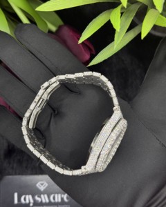 Montre analogique mécanique unisexe en acier inoxydable avec bracelet, sertie de diamants Moissanite VVS, style Hip Hop - Product Image 4