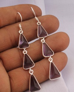 Wholesale Shree Jaipur <b>Silver</b> 925 Sterling <b>Silver</b> Lapis Lazuli Gemstone Vintage 3 Tier Triangle Multi Stone <b>Dangle</b> <b>Earrings</b> - Product Image 3