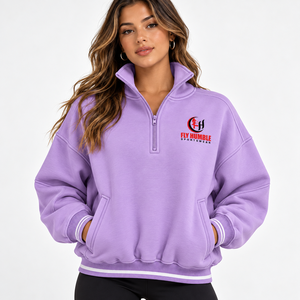 Sudadera negra de media cremallera para mujer Fly Humble con cuello alto, forro polar, hombros caídos y logo bordado - Product Image 4