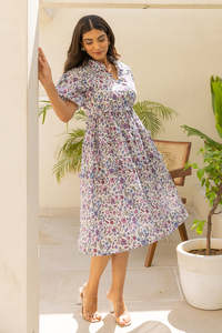 VESTIDO MEDIOSO DE ALGODÓN BLANCO PARA MUJER, VESTIDO CÓmodo Y TRANSPIRABLE - Product Image 2