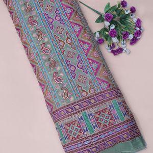 Tela de crepé verde salvia con bordado de 54 pulgadas, material Daman para kurtis, túnicas, vestidos Anarkali, conjuntos de trajes, salwar kameez y lehenga. - Product Image 1