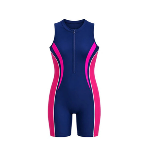 Maillot de bain une pièce sans manches pour femmes, couleur unie, short contrastant, maillot de bain en Spandex et Nylon, maillot de bain athlétique - Product Image 5