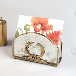 Vintage Metal Napkin Holder With <b>Mirror</b> Finish And Gold Accent <b>Rectangle</b> Shape Home Decor Accessory - Product Image 1