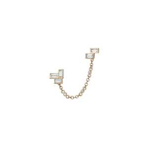 Boucles d'oreilles chaîne personnalisées en diamant de laboratoire, double piercing, connecteur clou 4 cm, unité unique, clous minimalistes, or 14K 18K, vente en gros - Product Image 1