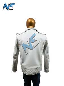 Nabtay Sports OEM <b>Men's</b> Genuine Leather Motorcycle <b>Jacket</b> Slim Fit Breathable <b>White</b> Zipper Closure Autumn High Street - Product Image 2