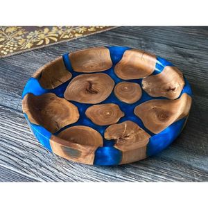 Tazón Premium Hecho a Mano de Madera y Resina para Servir Frutas, Aperitivos y Alimentos, Producto Artesanal de Bambú y Madera - Product Image 1