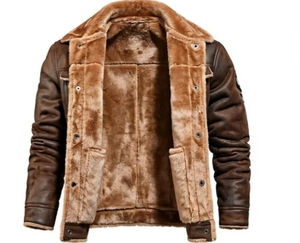 Chaqueta de Cuero Marrón para Hombre con Forro de Piel Sherpa, Cuello Camisero y Botones - Product Image 5