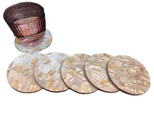 Posavasos redondo artesanal hecho a mano de nácar y juego de bandeja para servir para té, café y presentación de regalo de Ramadán de lujo - Product Image 4