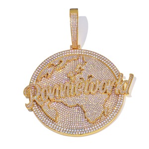 Colgantes de mapa del mundo de plata 925 para hombre con moissanita, chapados en rodio, acabado de oro rosa de lujo, joyería llamativa - Product Image 2