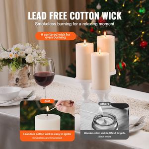 Set di 3 Candele a Colonna Bianche in Cera 16,5 cm x 7,6 cm, Durata 65 Ore, Senza Fumo e Inodore - Product Image 4