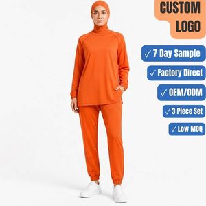 Conjunto Deportivo Islámico Modest Running de 3 Piezas, 260GSM, Top Raglan con Hijab, Venta al Por Mayor OEM - Product Image 1