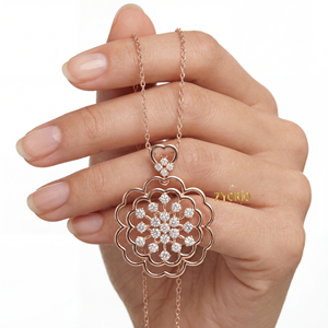 Rose Gold Floral Lab Grown Diamond Pendant Link Chain Designed for Wedding Anniversary Party-Elegant Sustainable Luxury <b>Jewelry</b> - Product Image 4