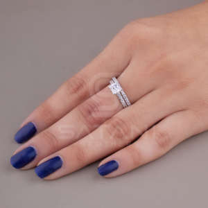 Conjunto de Anillo de Compromiso y Anillo de Boda de Oro de 14K con Moissanita Corte Princesa, Chapado en Rodio, Diseño de Lujo para Mujer, Regalo - Product Image 1