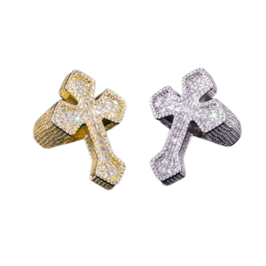 Cross <b>Cocktail</b> <b>Ring</b> With Baguette Cut Diamond Pave Setting 925 Silver Unisex Religious Jewelry - Product Image 3