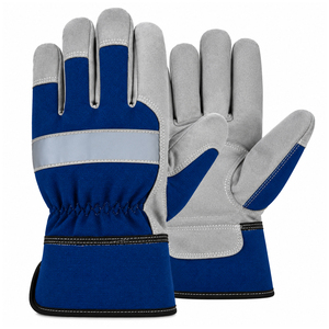 For Wholesale Rate Full <b>Finger</b> Reinforced Palm Wide Cuff Work <b>Gloves</b> Elastic Wrist Industrial Blue Leather Working <b>Gloves</b> - Product Image 1