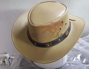 Chapeau de cowboy en cuir tanné avec bande cloutée de conchos, style western, pour l'équitation, à large bord, pour homme, pour activités de plein air et de campagne - Product Image 4