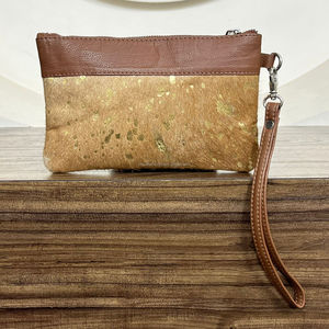 Tendencia Venta al por mayor Pelo en cuero de vaca Metálico Bolso de mano de cuero genuino Premium Hecho a mano Cuero Western Ladies Monedero Carteras - Product Image 5