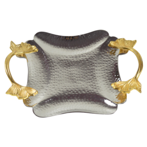 Plateau en aluminium fait main de qualité supérieure, nouveau style, nickelé avec poignée plaquée or, plateau de service pour hôtels et fêtes - Product Image 5