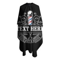 Cape de Coiffure Personnalisable Noire Imprimé Barbier Vintage Imperméable en Polyester Anti-Adhérent pour Coupe de Cheveux et Rasage en Salon avec Boutons Pression