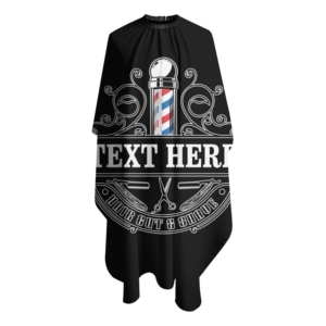 Cape de Coiffure Personnalisable Noire Imprimé Barbier Vintage Imperméable en Polyester Anti-Adhérent pour Coupe de Cheveux et Rasage en Salon avec Boutons Pression - Product Image 1