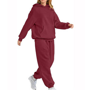Conjunto deportivo informal de algodón de color sólido con capucha, estilo oversized, para mujer. - Product Image 3