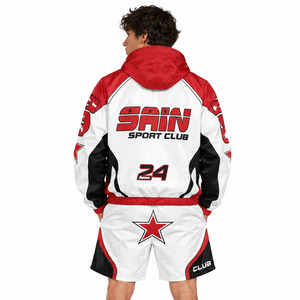 Trendy Custom Two Piece Racer Windbreaker <b>Jacket</b> <b>Zip</b> up Nylon Polyester Streetwear Tracksuit <b>Men</b> Lightweight Windbreaker Shorts - Product Image 2