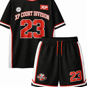 ชุดกางเกงบาสเก็ตบอลโอเวอร์ไซส์สำหรับผู้ชายแบบสั่งทำพิเศษ เสื้อยืดและกางเกงขาสั้นสไตล์วาร์ซิตี้สตรีทแวร์แบบสั่งทำพิเศษ ชุดกีฬาแบบเข้าชุด - Product Image 1