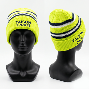 Premium 320 GSM Acrylic Rib Knit Rugby Beanie Maroon White Stripe Custom Embroidery Logo <b>Winter</b> <b>Cap</b> - Product Image 6