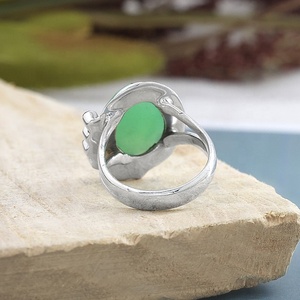 Natural Chrysoprase & Black Onyx <b>Statement</b> <b>Ring</b> 925 Sterling <b>Silver</b> Vintage Green Gemstone Boho Chunky <b>Ring</b> - Product Image 6