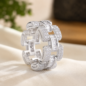 Anillo de Diamantes Baguette y Redondos con Incrustaciones de Moissanita, Unisex, Anillo de Boda de Eternidad Completa, Oro Amarillo Vermeil de 18K, Joyería de Compromiso - Product Image 2