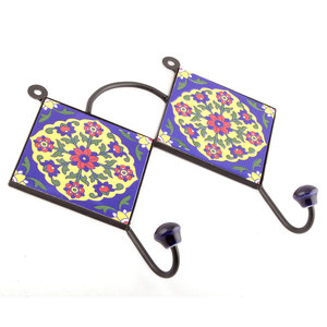 Porte-manteau mural décoratif en fer forgé noir, style bohème, avec motifs floraux peints à la main, pour manteaux et chapeaux, organisateur décoratif pour mur de chambre - Product Image 5