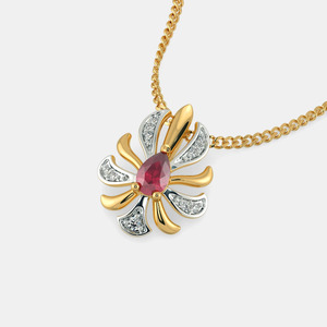 Collar con Colgante de Oro Amarillo con Rubí en Forma de Pera y Diamantes Florales Cultivados en Laboratorio - Product Image 5
