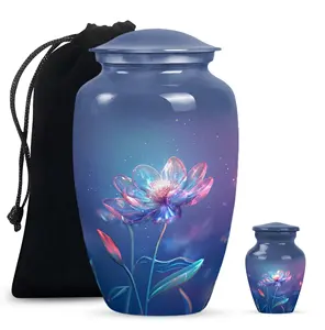 Urne funéraire bleue magnifique à motif floral artistique pour cendres - Product Image 1