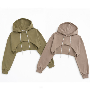 Minimalist Solid Color Layered Crop Hoodie women's shirt Custom Cotton Open Front Bolero <b>Shrug</b> Long Sleeve Drawstring Athleisure - Product Image 1