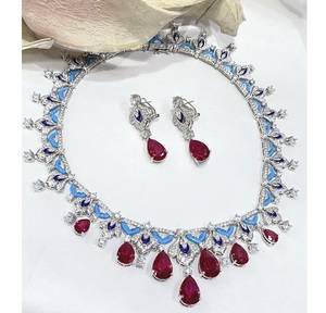 Stunning Best Quality Trendy Designer <b>Silver</b> Finish CZ <b>Necklace</b> <b>Set</b> with Earrings for Women's Engagement Wedding & Party Wear - Product Image 1